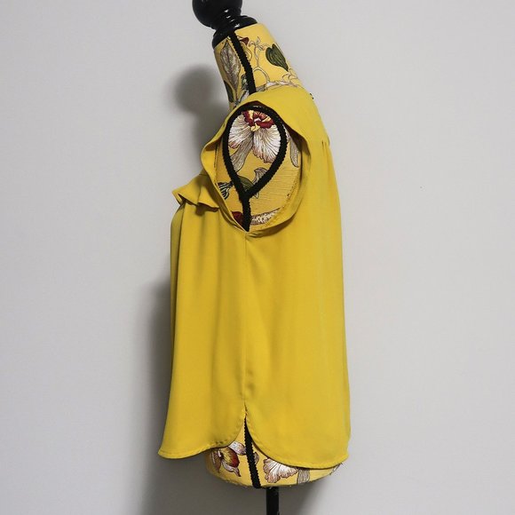 LOFT Mustard Yellow Ruffle Shell Blouse SP - Picture 3 of 7